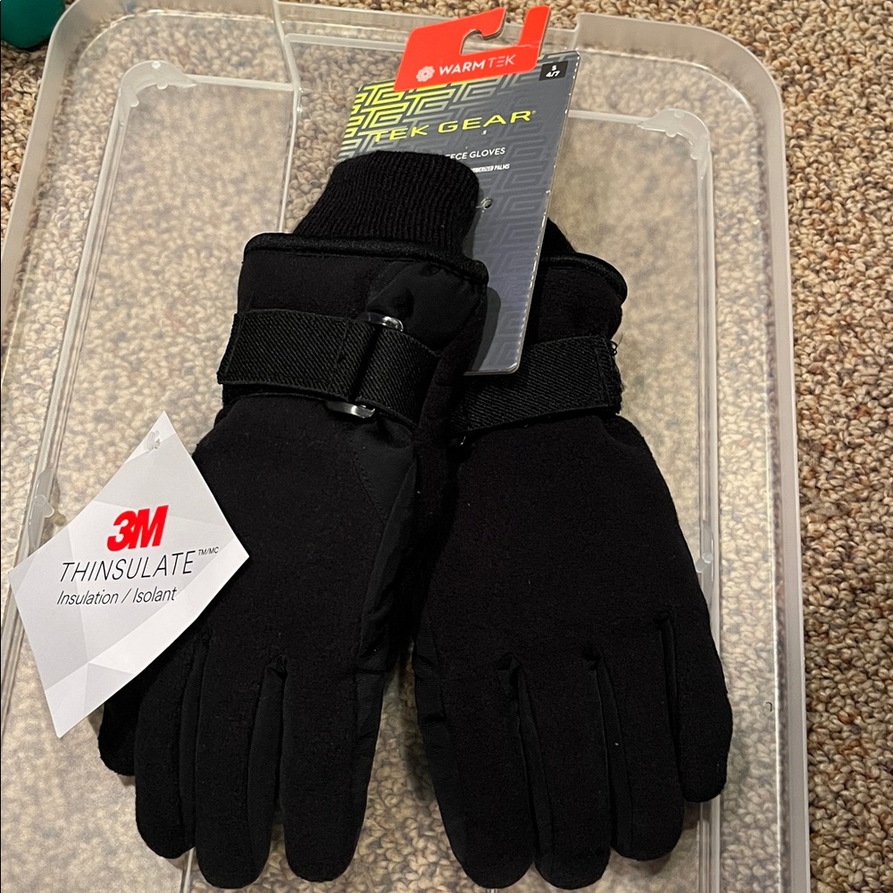 New TekGear Thinsulate insulated age 4-7 black gloves girl’s boy’s knit wrist